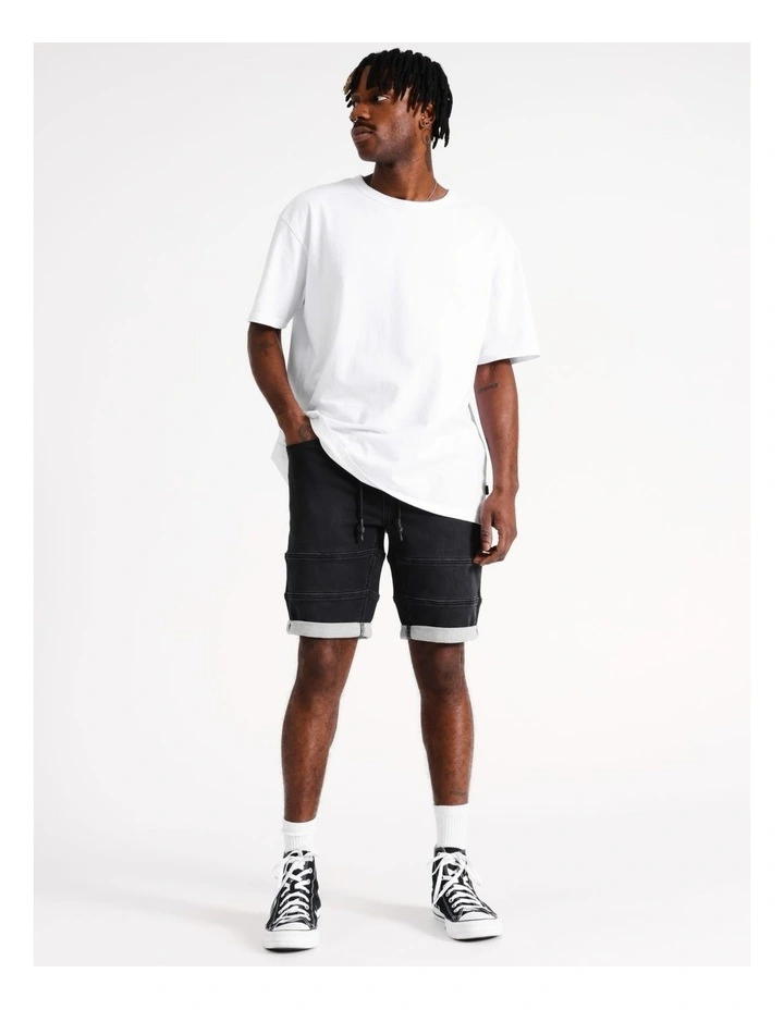 Khong Pull on Knit Denim Short in Black