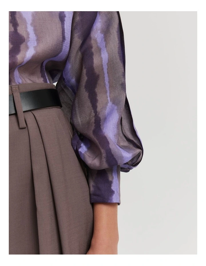 Print Pleat Sleeve Blouse in Water Colour Stripe