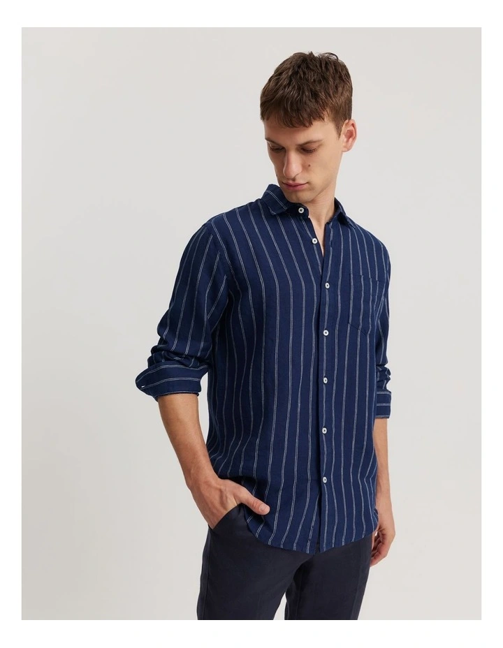 Regular Fit Pinstripe Shirt in Navy