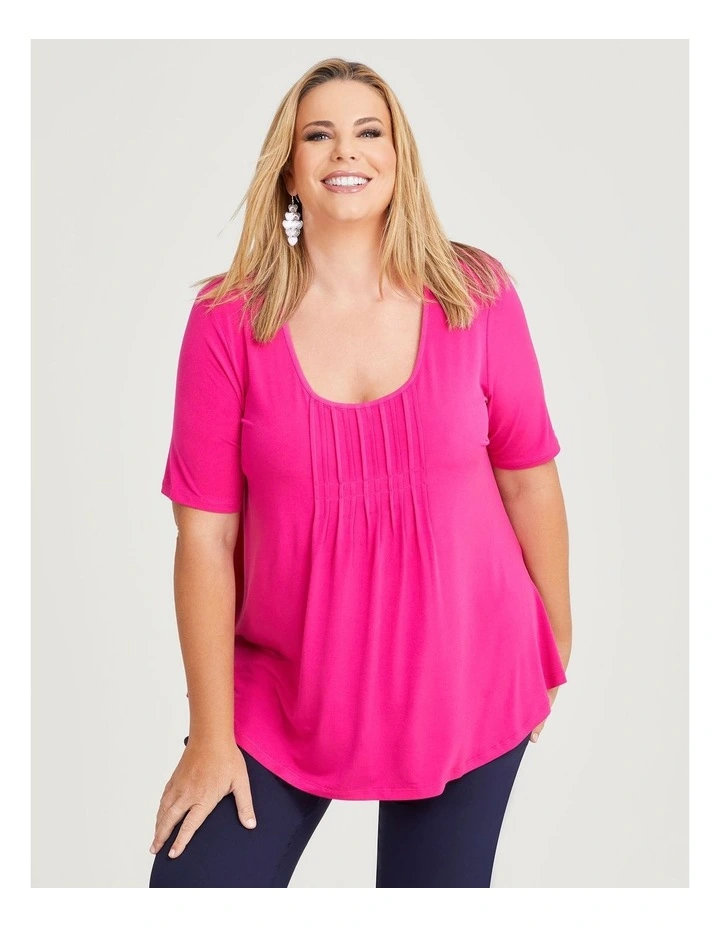 Pintuck Detail Top in Hot Pink