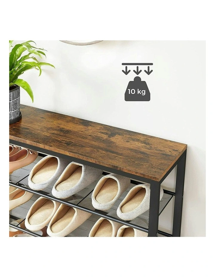 Shoe Storage Organiser with 4 Mesh Shelves in Rustic Brown/Black
