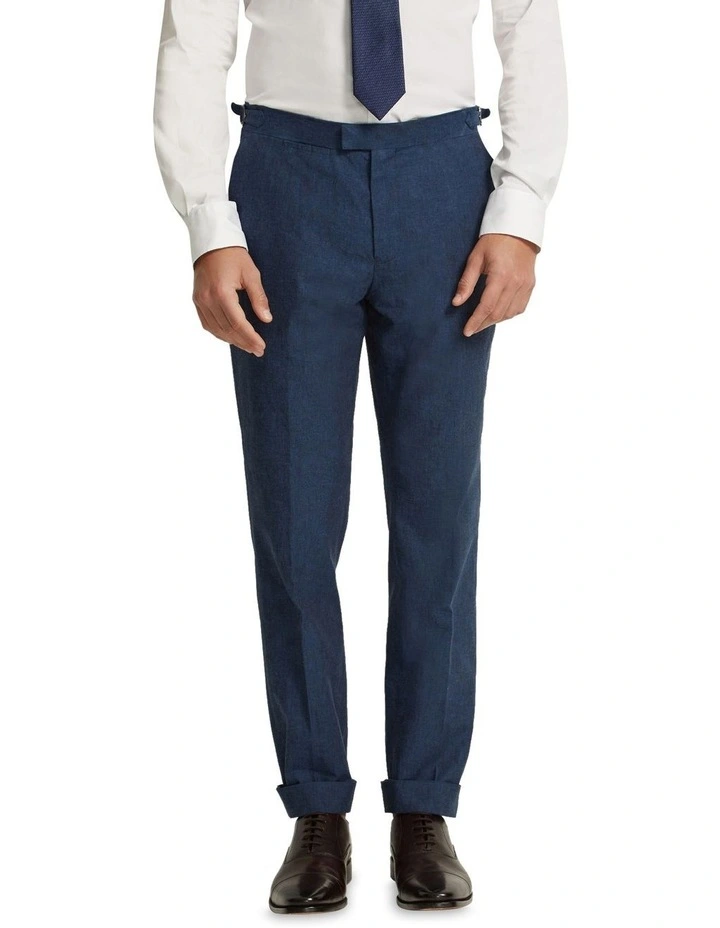 Byron Linen Blend Cuffed Trousers in Blue