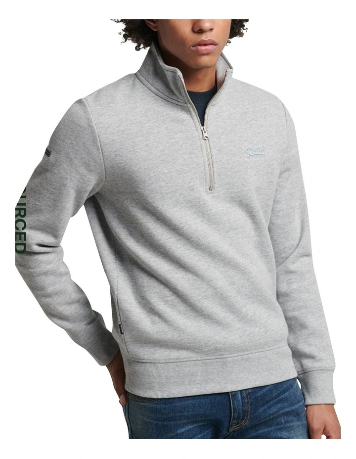 Vintage Logo Zip Henley in Athletic Grey Marl