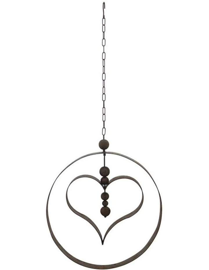 Heart Hanging Serenity Circle Ornament in Rust
