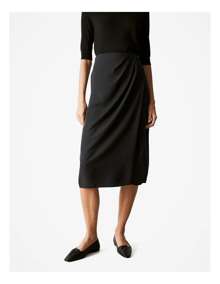 Modal Twill Drape Front Skirt in Black