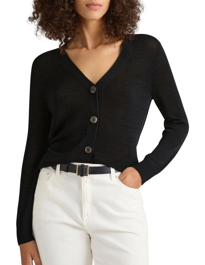 Alice Linen Mix Cardigan in Black