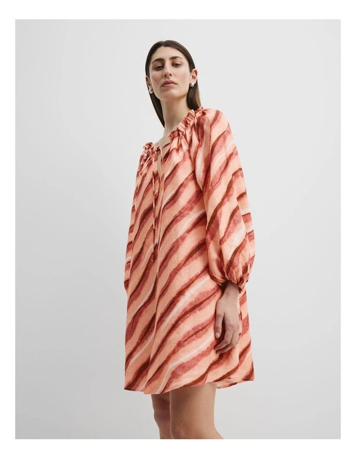 Organically Grown Linen Ruched Mini Dress in Sunkiss Print