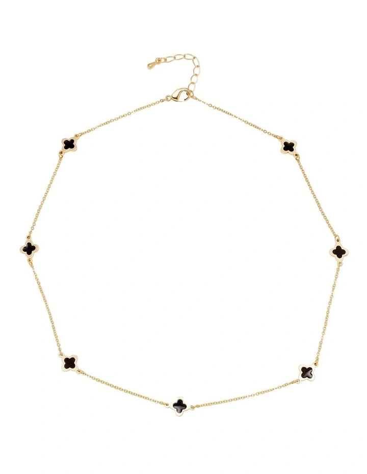 Clover Station Necklace in Black