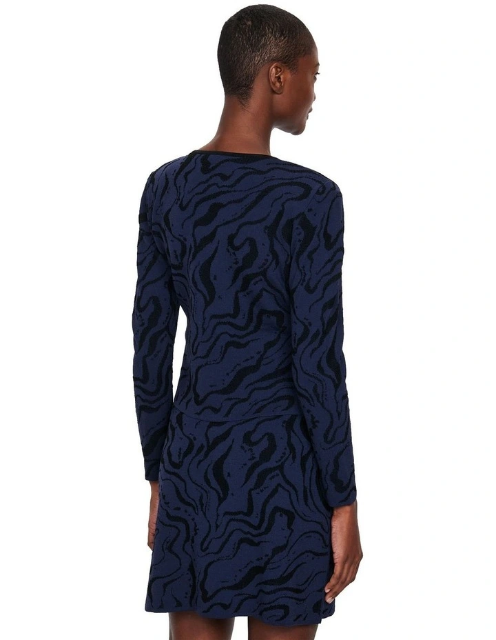 Marble Pointelle Knit Jacket in Navy
