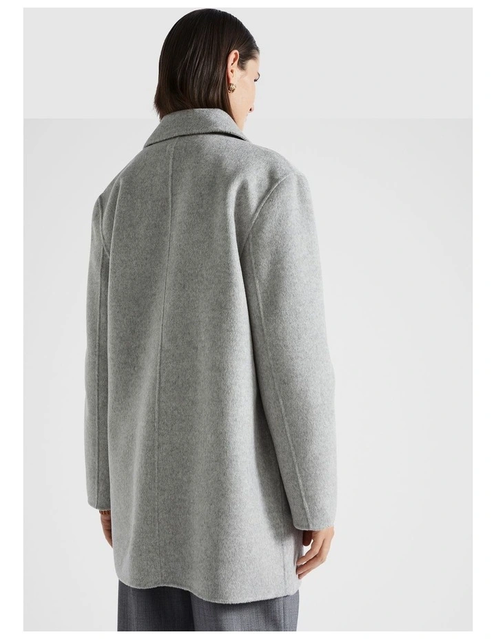 Wool Pea Coat in Silver Marle