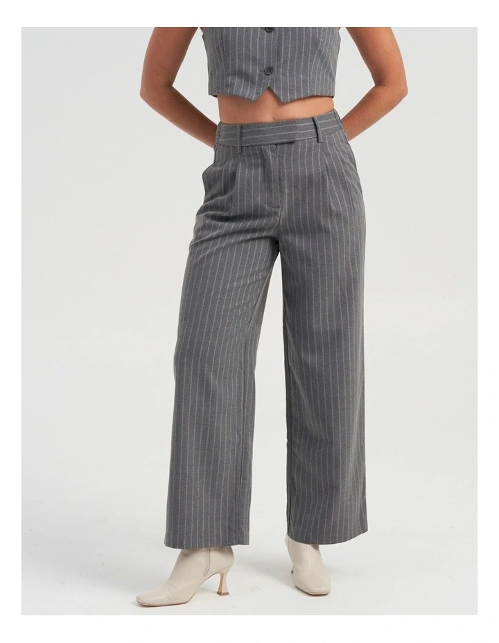 Dita Pinstripe Wide Pant in Grey
