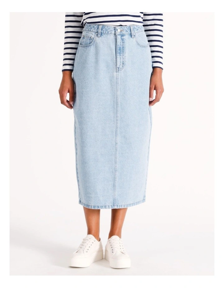 Organic Blend Denim Maxi Skirt in Light Vintage Blue