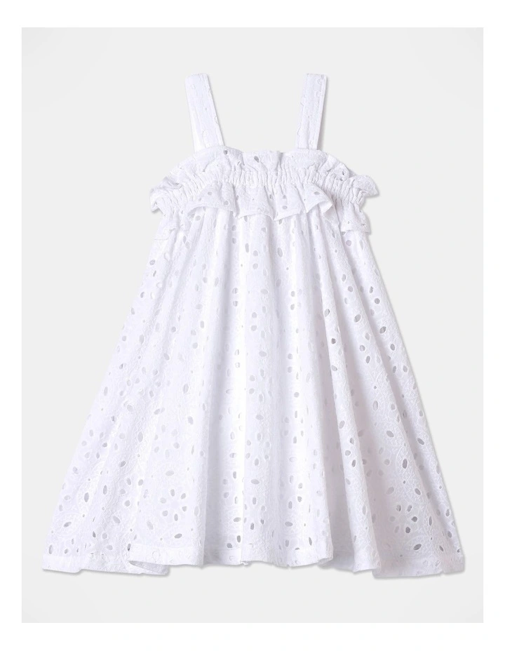 Woven Embroidery Dress in White