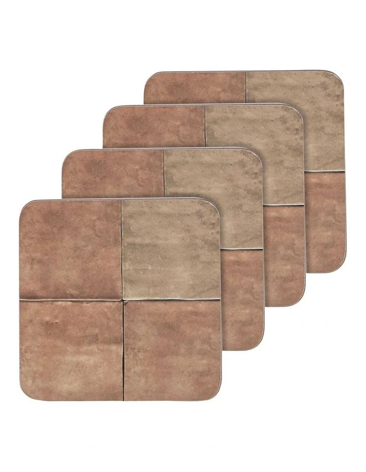 Square Terracotta Hardboard Coaster 4 Pack in Brown