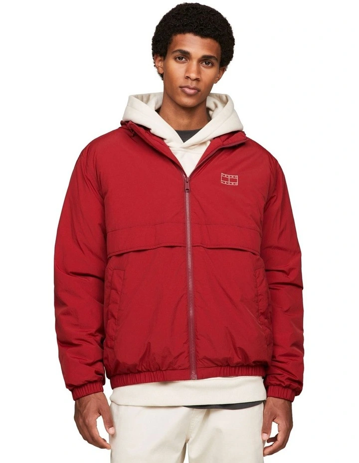 Tonal Logo Hooded Jacket in Red