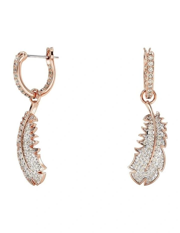 Nice Drop Earrings Feather Rose Gold-Tone Plated in White