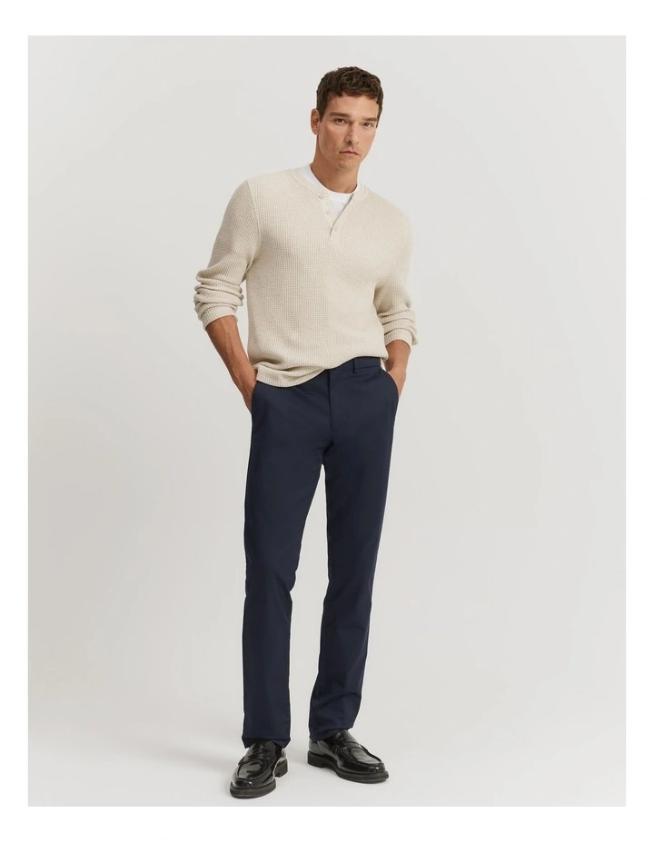 Australian Cotton Blend Waffle Henley in Oat Marle