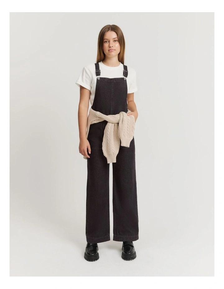 Teen Denim Overall Jeans in Washed Black