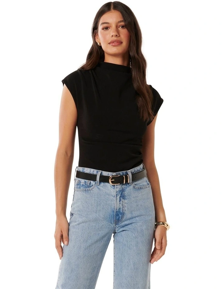 Leenah Grown On Neck Crepe Top in Black