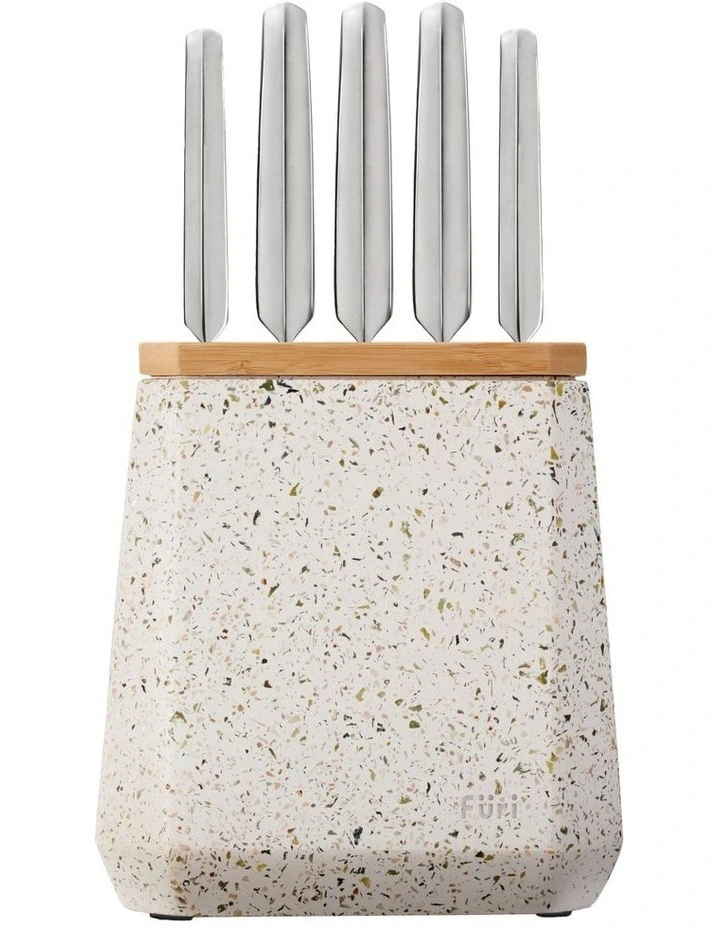 Stone Knife Block 6 Piece in Olive Terrazzo