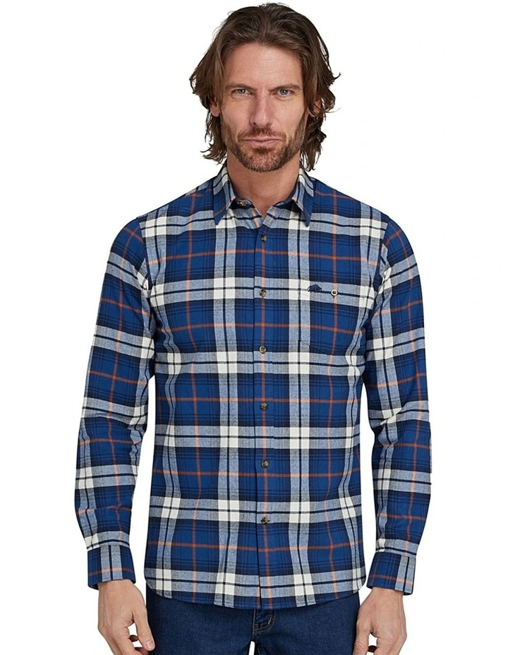 Large Plaid Check Long Sleeve Shirt in Navy