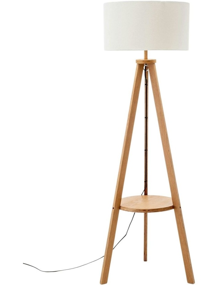 Tripod Floor Lamp With Round Wood Shelf in Natural