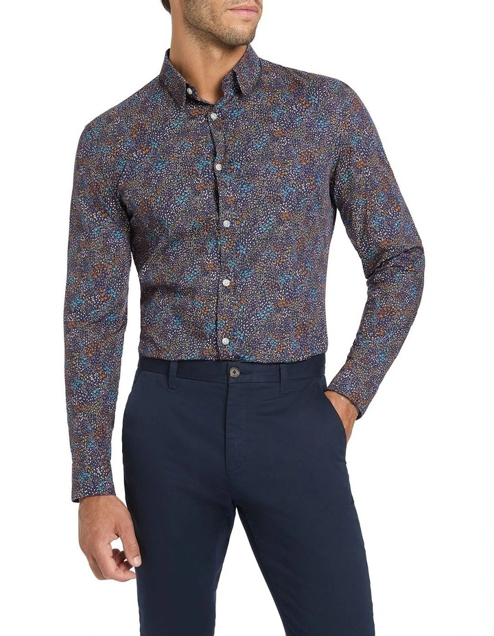 Larson Long Sleeve Stretch Shirt in Midnight Multi