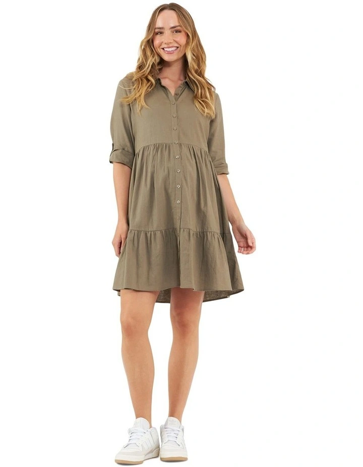 Adel Linen Dress in Olive