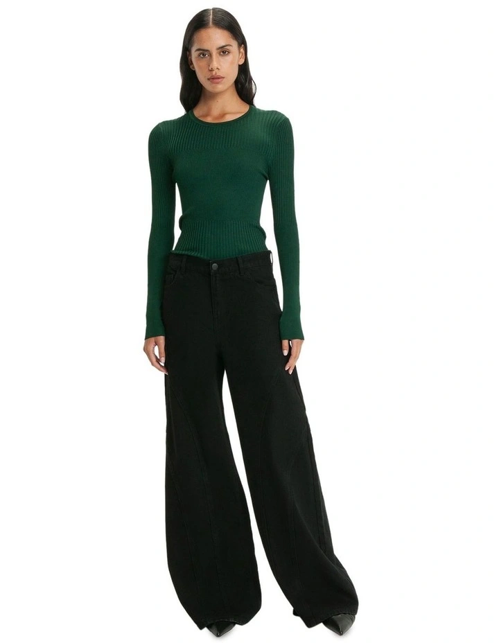 Multi Rib Round Neck Knit Jumper in Forest