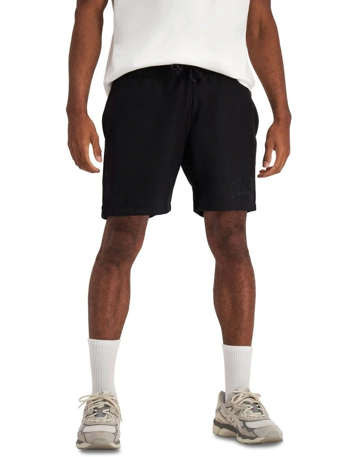 Reverse Weave Triple Relaxed Shorts in Black