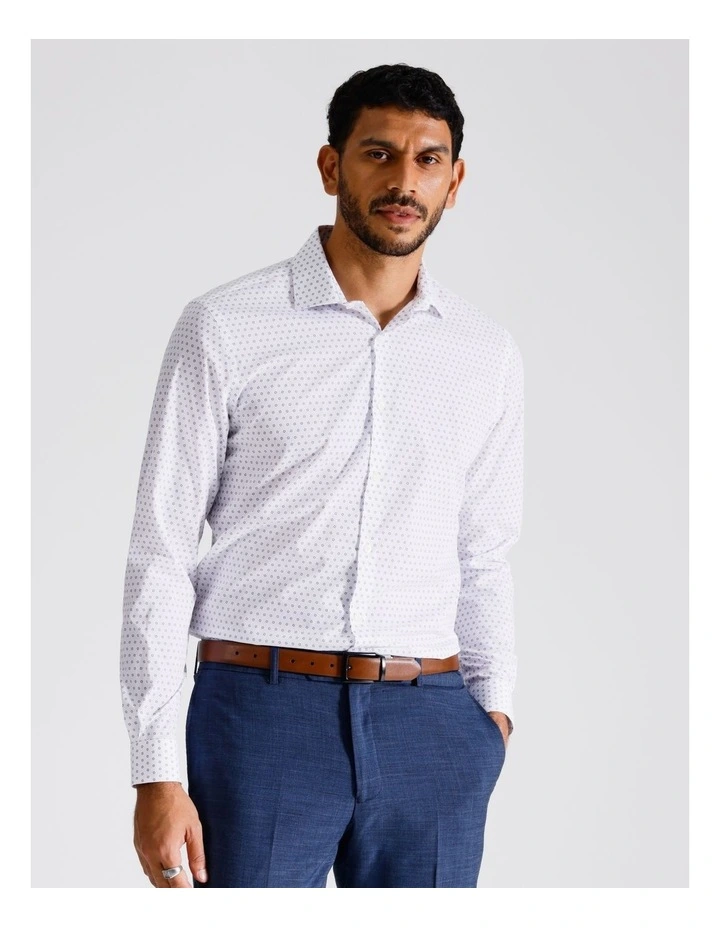 Slim Long Sleeve Shirt 1 Colour Square Print In Blue