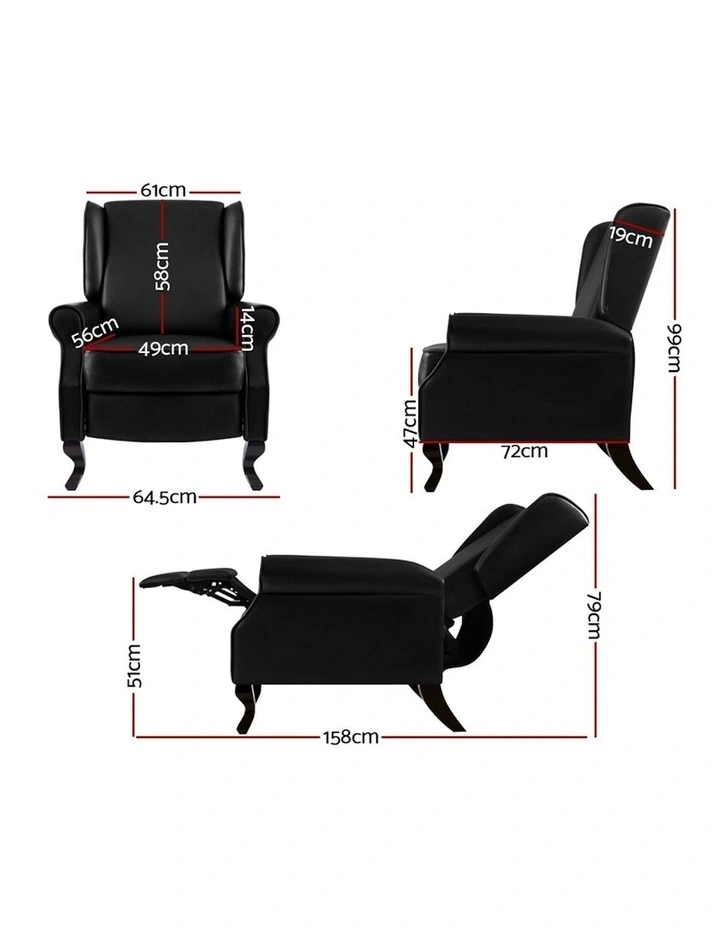 Recliner Armchair Lounge in Black Leather