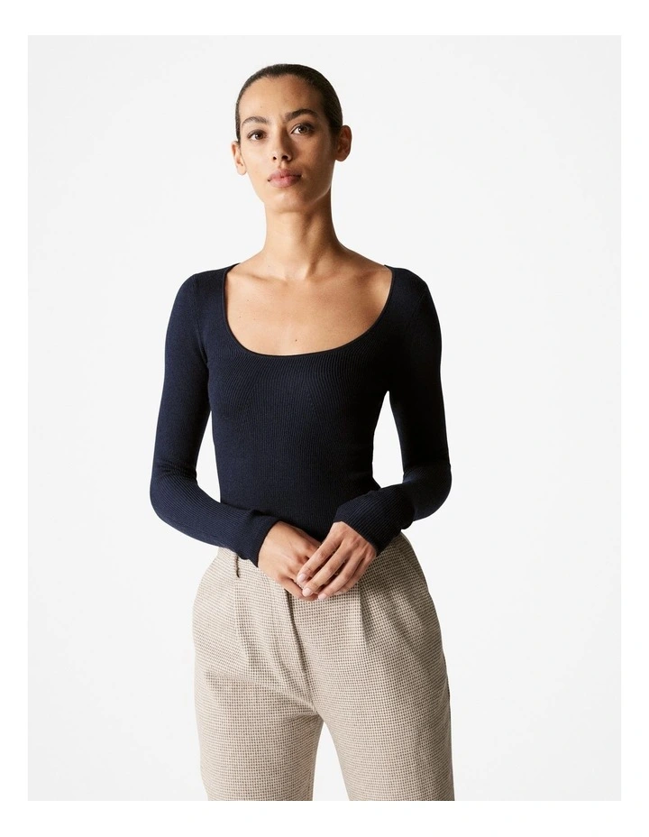 Merino Blend Scoop Neck Long Sleeve Knit in Night Sky