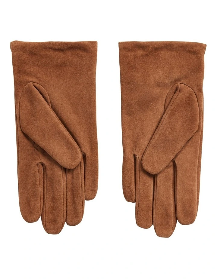 Leather-Trim Sheep-Suede Gloves in Brown