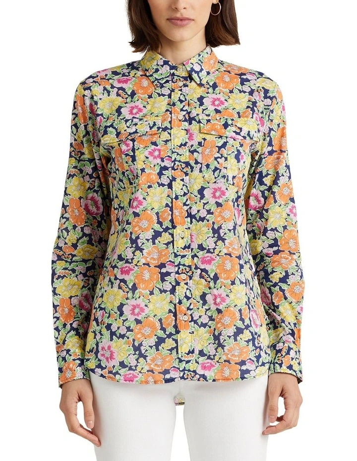 Floral Cotton Voile Shirt in Blue