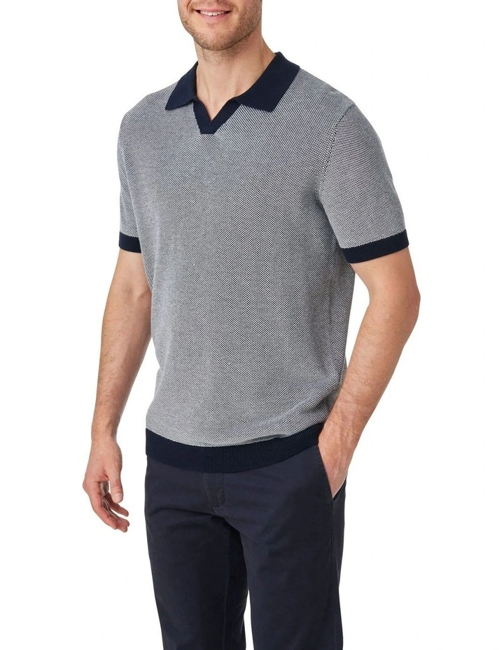 Contrast Collar Knit Polo in Blue