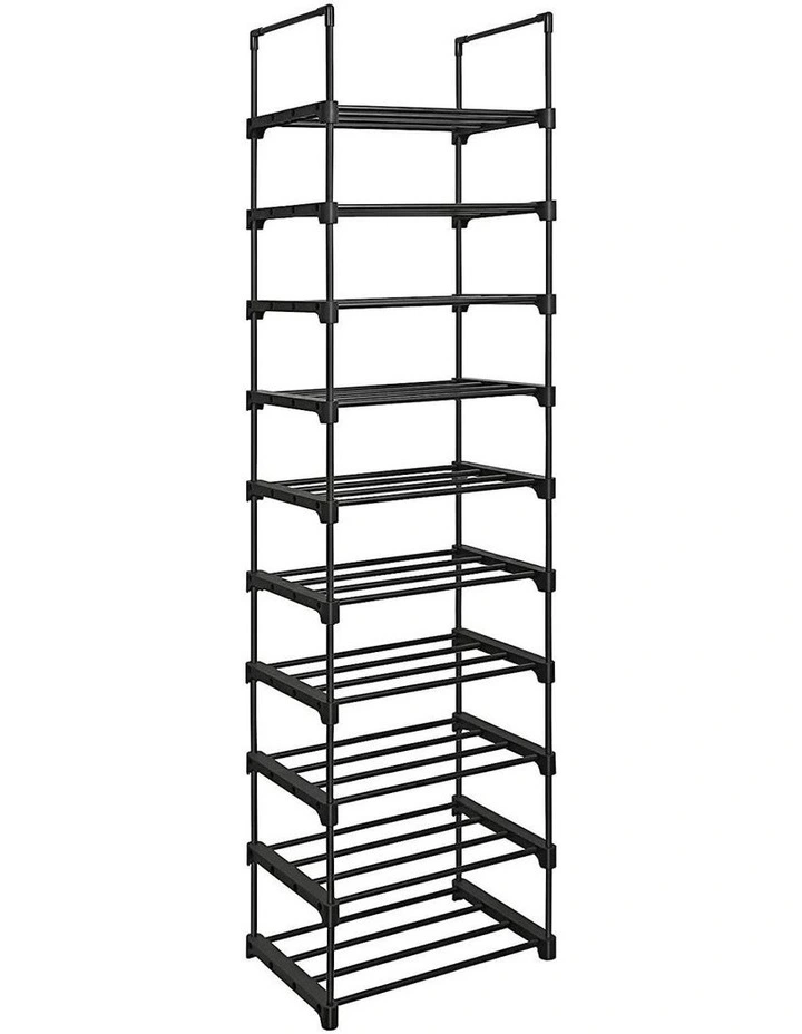 10-Tier Customizable Design Metal Shoe Rack in Black