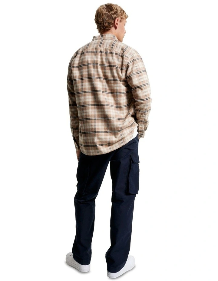 Brushed Tartan Long Sleeve Shirt in Khaki