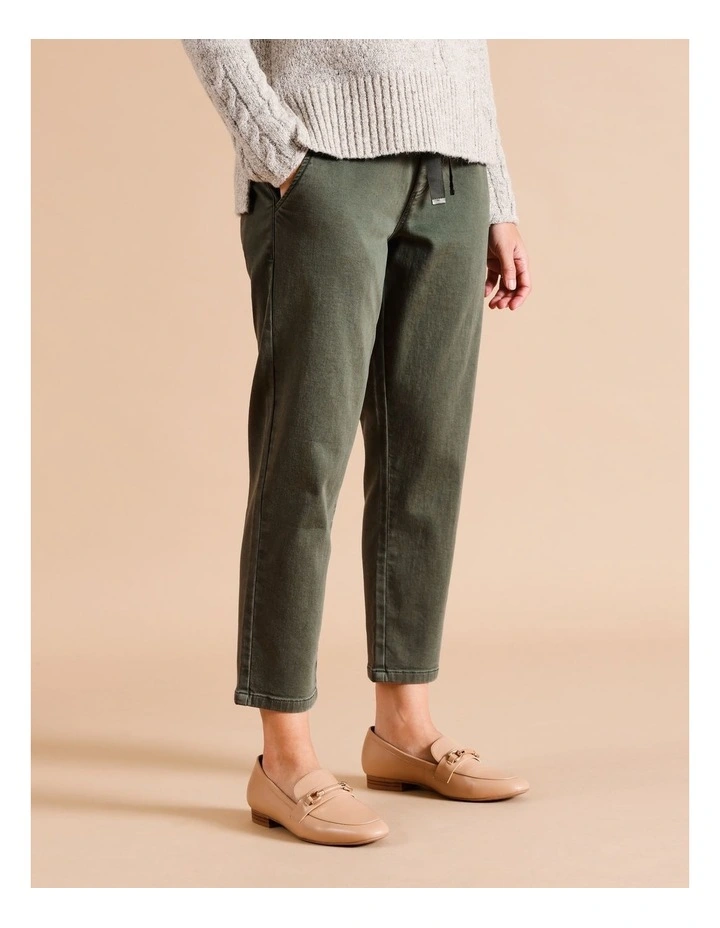 Organic Cotton Blend Relaxed Stretch Denim Pant In Khaki