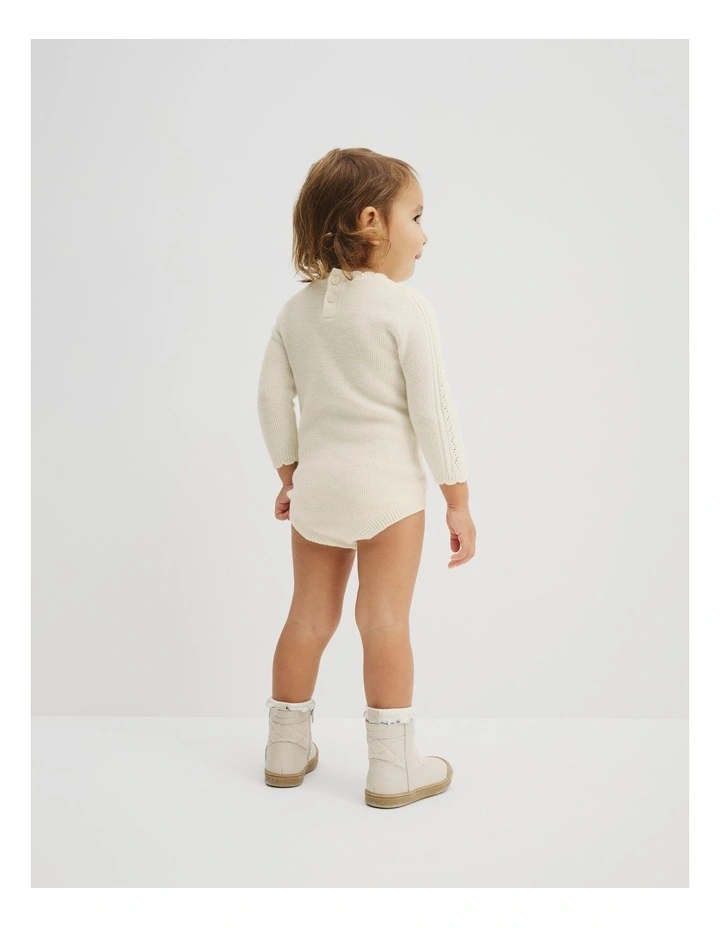 Knit Long Sleeve Bodysuit in Marshmallow