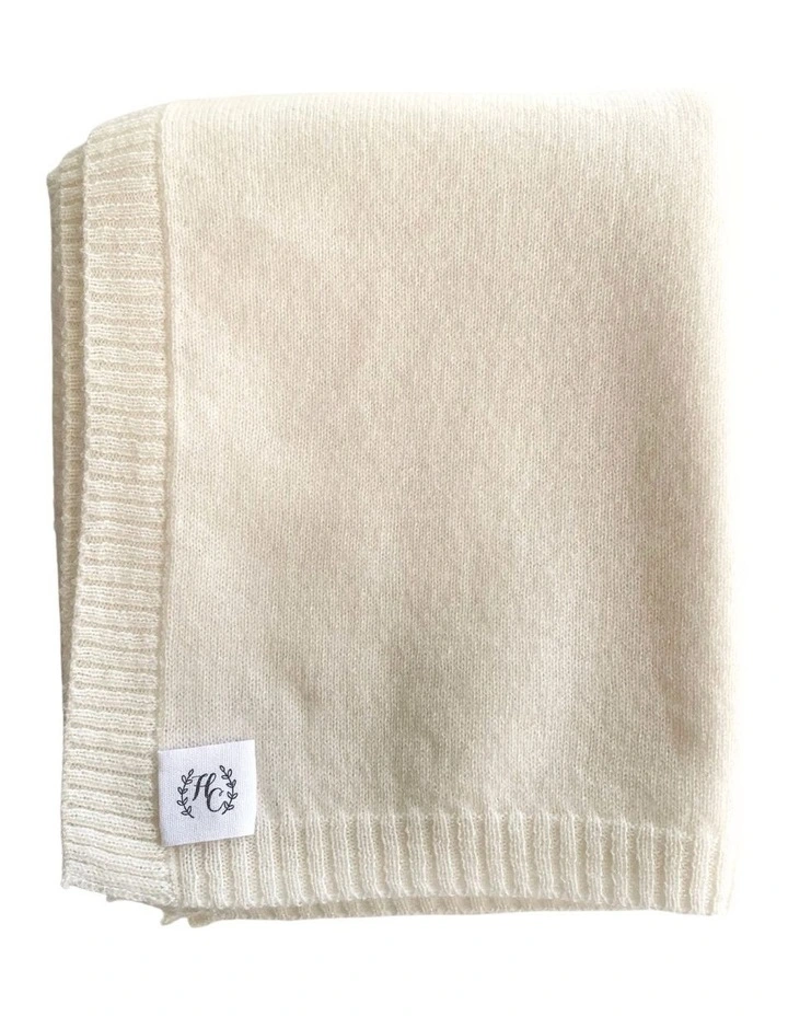 Cashmere Plain Knit Blanket in Cream