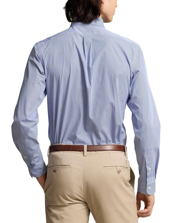 Slim Fit Striped Stretch Poplin Shirt in Blue