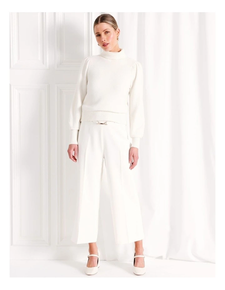 Belted Culotte Pant in White