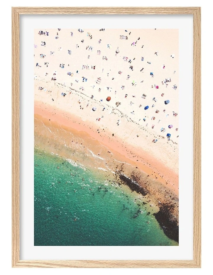 Australian Made Coogee Beach Life Art Print A2 in Natural Frame