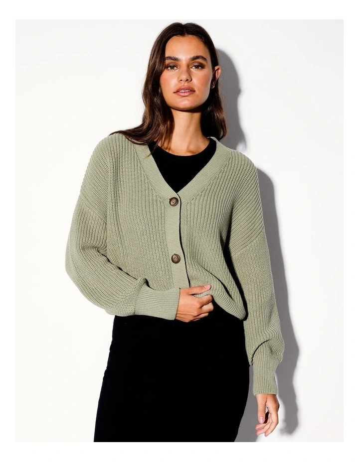 Organic Relaxed Rib Knit Cardi in Sage
