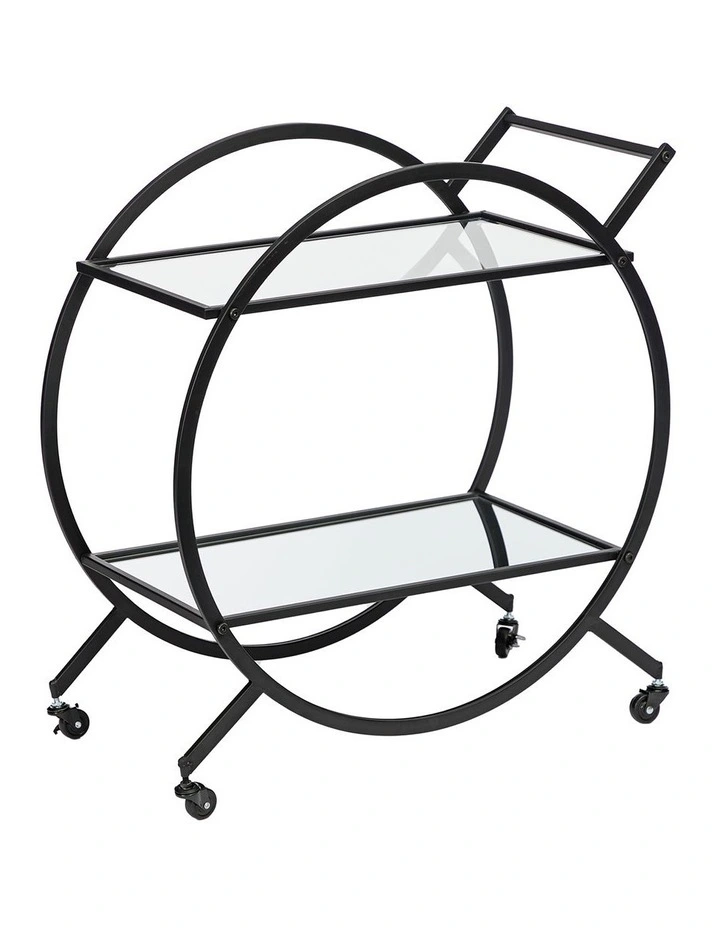 Remy Steel Bar Cart with Glass Rack in Black