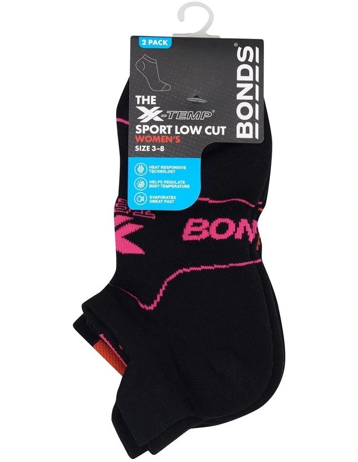 X-Temp Sport Low Cut Socks 2 Pack in Black