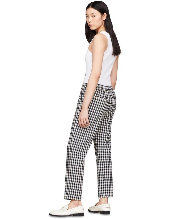 Gingham Slim Fit Straight Trousers in Blue