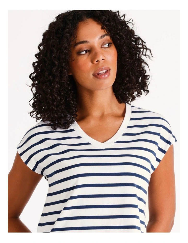 V-Neck Grown On Sleeve Tee in White