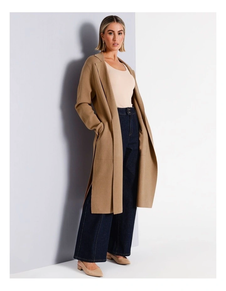 Double Faced Collar Revere Cardigan in Camel